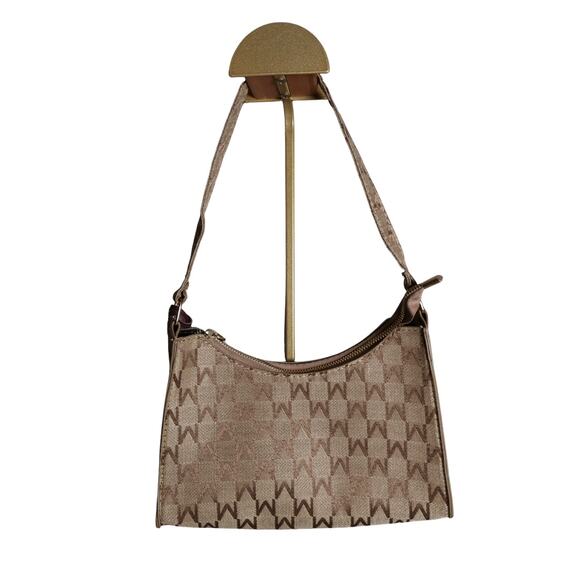 Y2K Shoulder Bag Baguette Clutch Beige Brown Monogram w/ Doggie Attached - Picture 3 of 9